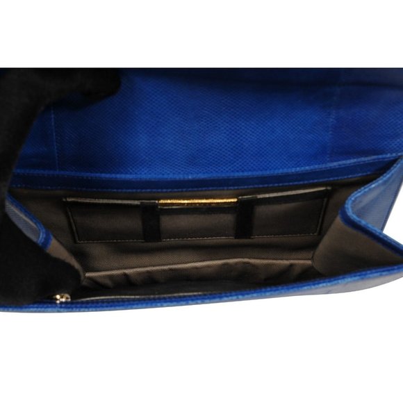 Marchesa Valentina Crystal Shoulder Bag Blue Snakeskin Leather  Python Silver - Picture 15 of 16